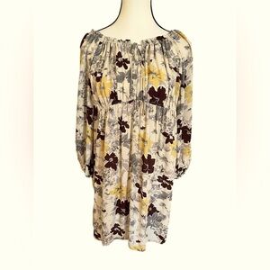 Joie Nour Dress Women's Med Ivory Burgundy Floral Silk Long Sleeve Babydoll